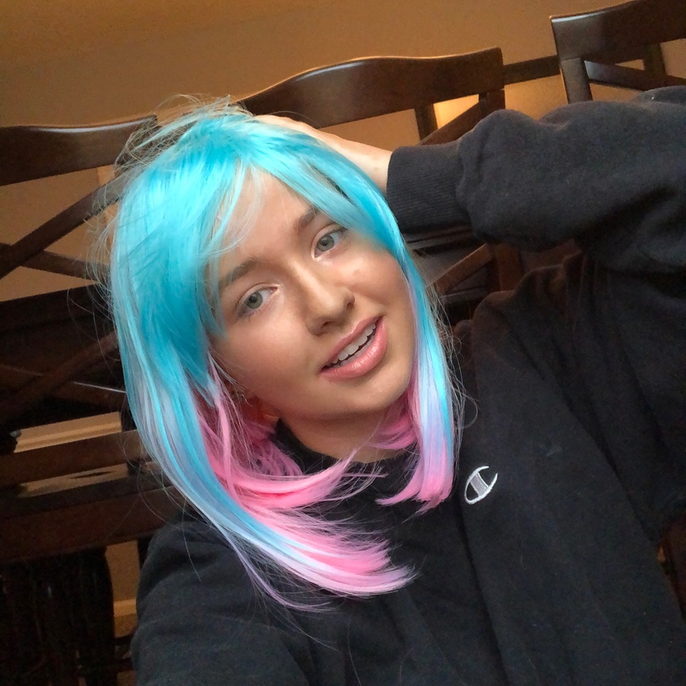 Pink and blue wig